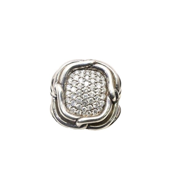 DAVID YURMAN SILVER AND WHITE DIAMOND ALBION PAVE MAN'S RING